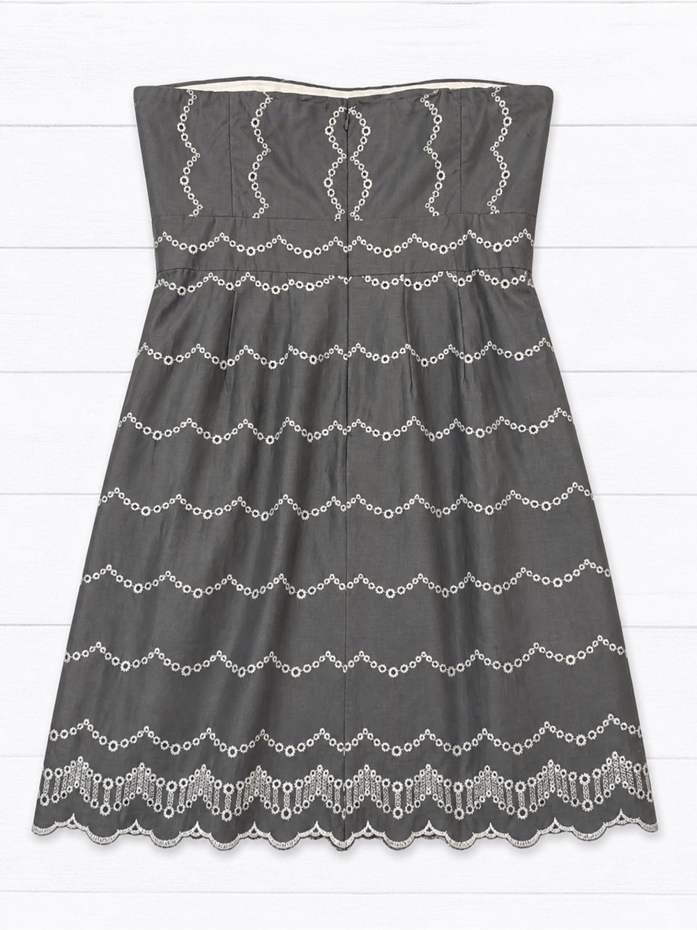 J.Crew Strapless Eyelet Dress Size 6 Gray White Cottagecore Preppy Summer - Picture 2 of 7